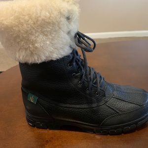New Leather Black Ralph Lauren Boots with faux fur